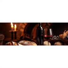 Lade das Bild in den Galerie-Viewer, Spannrahmenbild Brot Wein bei Kerzenlicht Ambiente Panorama