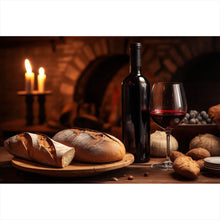 Lade das Bild in den Galerie-Viewer, Poster Brot Wein bei Kerzenlicht Ambiente Querformat