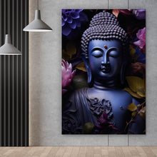 Lade das Bild in den Galerie-Viewer, Leinwandbild Buddha umgeben von Blumenpracht Hochformat