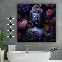 Lade das Bild in den Galerie-Viewer, Leinwandbild Buddha umgeben von Blumenpracht Quadrat