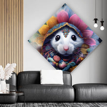 Lade das Bild in den Galerie-Viewer, Aluminiumbild Bunt geschmücktes Mäuse Portrait Raute