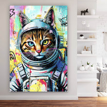 Lade das Bild in den Galerie-Viewer, Leinwandbild Bunte Astronautenkatze mit Pop Art Hintergrund Hochformat