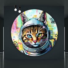 Lade das Bild in den Galerie-Viewer, Aluminiumbild Bunte Astronautenkatze mit Pop Art Hintergrund Kreis