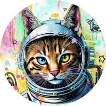 Lade das Bild in den Galerie-Viewer, Aluminiumbild gebürstet Bunte Astronautenkatze mit Pop Art Hintergrund Kreis