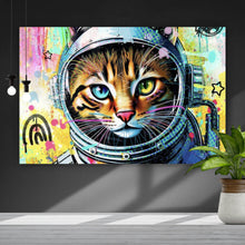 Lade das Bild in den Galerie-Viewer, Leinwandbild Bunte Astronautenkatze mit Pop Art Hintergrund Querformat