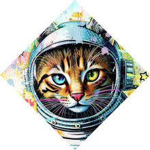 Lade das Bild in den Galerie-Viewer, Aluminiumbild gebürstet Bunte Astronautenkatze mit Pop Art Hintergrund Raute