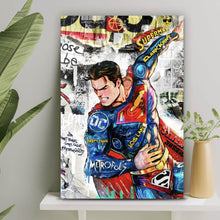 Lade das Bild in den Galerie-Viewer, Aluminiumbild gebürstet Bunte Collage mit Superhelden Pop Art Hochformat