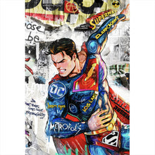 Lade das Bild in den Galerie-Viewer, Acrylglasbild Bunte Collage mit Superhelden Pop Art Hochformat