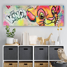 Lade das Bild in den Galerie-Viewer, Aluminiumbild gebürstet King Simba Löwe Pop Art Panorama