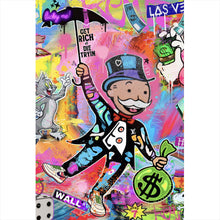 Lade das Bild in den Galerie-Viewer, Spannrahmenbild Bunte Monopoly Collage Pop Art Hochformat