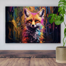 Lade das Bild in den Galerie-Viewer, Leinwandbild Bunter Fuchs im Fantasieland Querformat