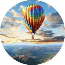 Lade das Bild in den Galerie-Viewer, Aluminiumbild gebürstet Bunter Heißluftballon im Flug Kreis