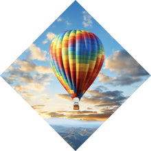 Lade das Bild in den Galerie-Viewer, Aluminiumbild gebürstet Bunter Heißluftballon im Flug Raute
