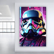 Lade das Bild in den Galerie-Viewer, Leinwandbild Bunter Helm Weltall Krieger Digital Art Hochformat