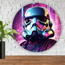 Lade das Bild in den Galerie-Viewer, Aluminiumbild gebürstet Bunter Helm Weltall Krieger Digital Art Kreis