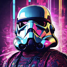 Lade das Bild in den Galerie-Viewer, Poster Bunter Helm Weltall Krieger Digital Art Quadrat