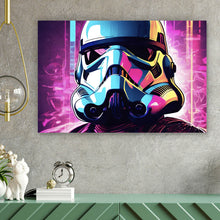 Lade das Bild in den Galerie-Viewer, Spannrahmenbild Bunter Helm Weltall Krieger Digital Art Querformat