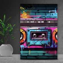 Lade das Bild in den Galerie-Viewer, Leinwandbild Bunter Rekorder Ghettoblaster vor Graffiti Wand Hochformat