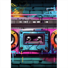 Lade das Bild in den Galerie-Viewer, Leinwandbild Bunter Rekorder Ghettoblaster vor Graffiti Wand Hochformat