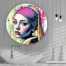 Lade das Bild in den Galerie-Viewer, Aluminiumbild gebürstet Buntes Frauen Porträt mit grafischen Elementen Urban Kreis