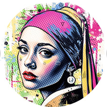 Lade das Bild in den Galerie-Viewer, Aluminiumbild gebürstet Buntes Frauen Porträt mit grafischen Elementen Urban Kreis