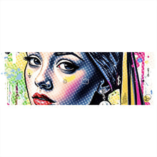 Lade das Bild in den Galerie-Viewer, Acrylglasbild Buntes Frauen Porträt mit grafischen Elementen Urban Panorama