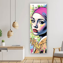Lade das Bild in den Galerie-Viewer, Aluminiumbild Buntes Frauen Porträt mit grafischen Elementen Urban Panorama Hoch