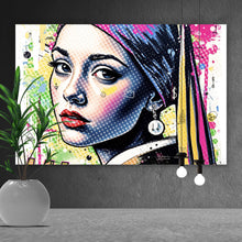 Lade das Bild in den Galerie-Viewer, Spannrahmenbild Buntes Frauen Porträt mit grafischen Elementen Urban Querformat