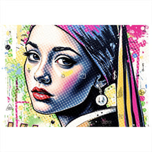 Lade das Bild in den Galerie-Viewer, Acrylglasbild Buntes Frauen Porträt mit grafischen Elementen Urban Querformat
