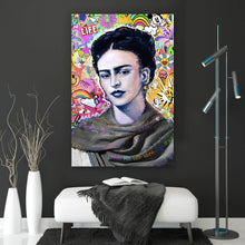 Lade das Bild in den Galerie-Viewer, Aluminiumbild gebürstet Buntes Frida Portait Pop Art Hochformat