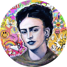 Lade das Bild in den Galerie-Viewer, Aluminiumbild gebürstet Buntes Frida Portait Pop Art Kreis