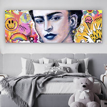 Lade das Bild in den Galerie-Viewer, Aluminiumbild gebürstet Buntes Frida Portait Pop Art Panorama