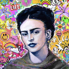 Lade das Bild in den Galerie-Viewer, Leinwandbild Buntes Frida Portait Pop Art Quadrat