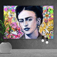 Lade das Bild in den Galerie-Viewer, Aluminiumbild gebürstet Buntes Frida Portait Pop Art Querformat