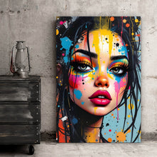 Lade das Bild in den Galerie-Viewer, Aluminiumbild Buntes Gesicht einer Frau Modern Art Hochformat