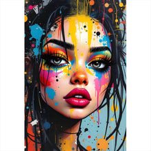Lade das Bild in den Galerie-Viewer, Spannrahmenbild Buntes Gesicht einer Frau Modern Art Hochformat