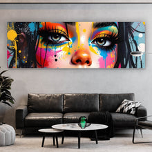 Lade das Bild in den Galerie-Viewer, Leinwandbild Buntes Gesicht einer Frau Modern Art Panorama