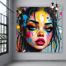 Lade das Bild in den Galerie-Viewer, Leinwandbild Buntes Gesicht einer Frau Modern Art Quadrat