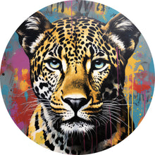 Lade das Bild in den Galerie-Viewer, Aluminiumbild Buntes Graffiti eines Leoparden Portrait Kreis