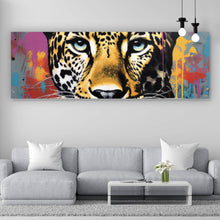 Lade das Bild in den Galerie-Viewer, Leinwandbild Buntes Graffiti eines Leoparden Portrait Panorama