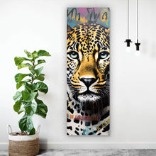 Lade das Bild in den Galerie-Viewer, Leinwandbild Buntes Graffiti eines Leoparden Portrait Panorama Hoch