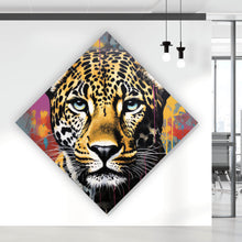 Lade das Bild in den Galerie-Viewer, Leinwandbild Buntes Graffiti eines Leoparden Portrait Raute
