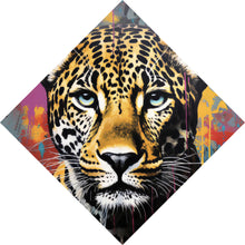 Lade das Bild in den Galerie-Viewer, Leinwandbild Buntes Graffiti eines Leoparden Portrait Raute