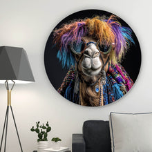 Lade das Bild in den Galerie-Viewer, Aluminiumbild Buntes Kamel mit Brille Kreis