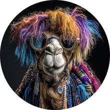 Lade das Bild in den Galerie-Viewer, Aluminiumbild Buntes Kamel mit Brille Kreis