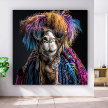 Lade das Bild in den Galerie-Viewer, Spannrahmenbild Buntes Kamel mit Brille Quadrat