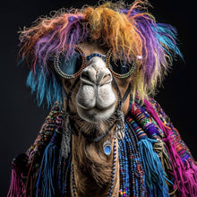 Lade das Bild in den Galerie-Viewer, Poster Buntes Kamel mit Brille Quadrat