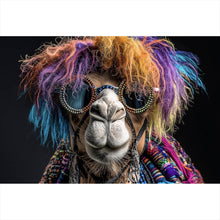 Lade das Bild in den Galerie-Viewer, Aluminiumbild Buntes Kamel mit Brille Querformat