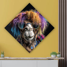 Lade das Bild in den Galerie-Viewer, Acrylglasbild Buntes Kamel mit Brille Raute