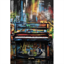 Lade das Bild in den Galerie-Viewer, Aluminiumbild gebürstet Buntes Klavier im Graffiti Look Hochformat